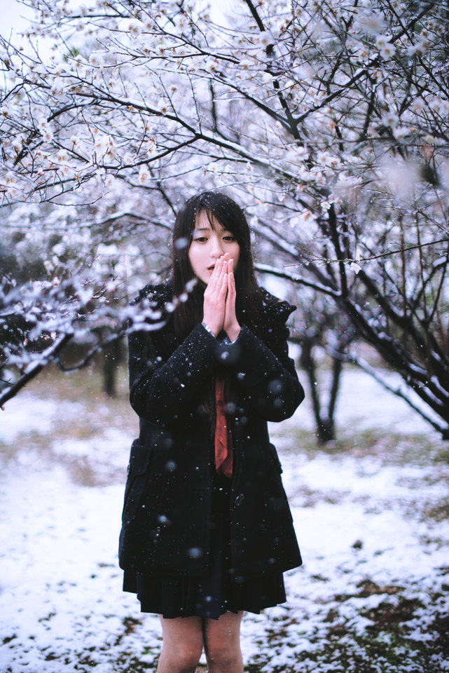 雪地上的清纯女子图片  第2张