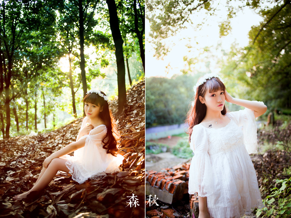 蕾丝短裙美女在深秋的森林写真图  第7张