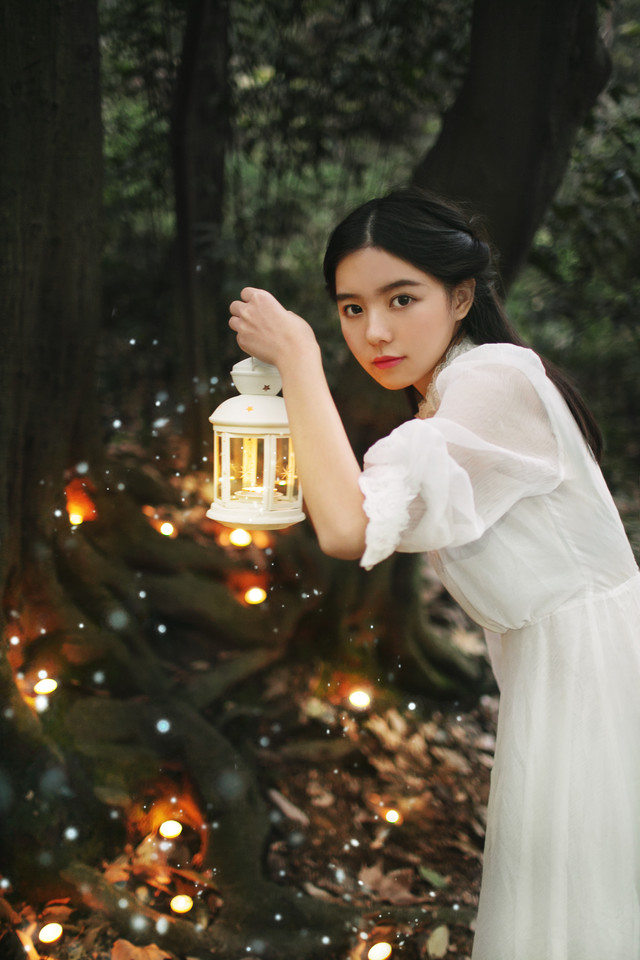 树下美女夜晚灯光点点  第2张