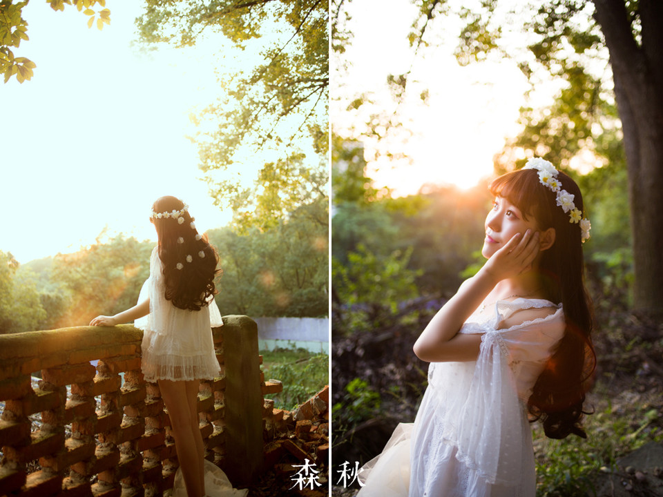 蕾丝短裙美女在深秋的森林写真图  第11张