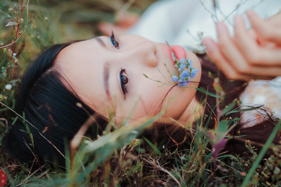 草地上白裙唯美少女图  第5张