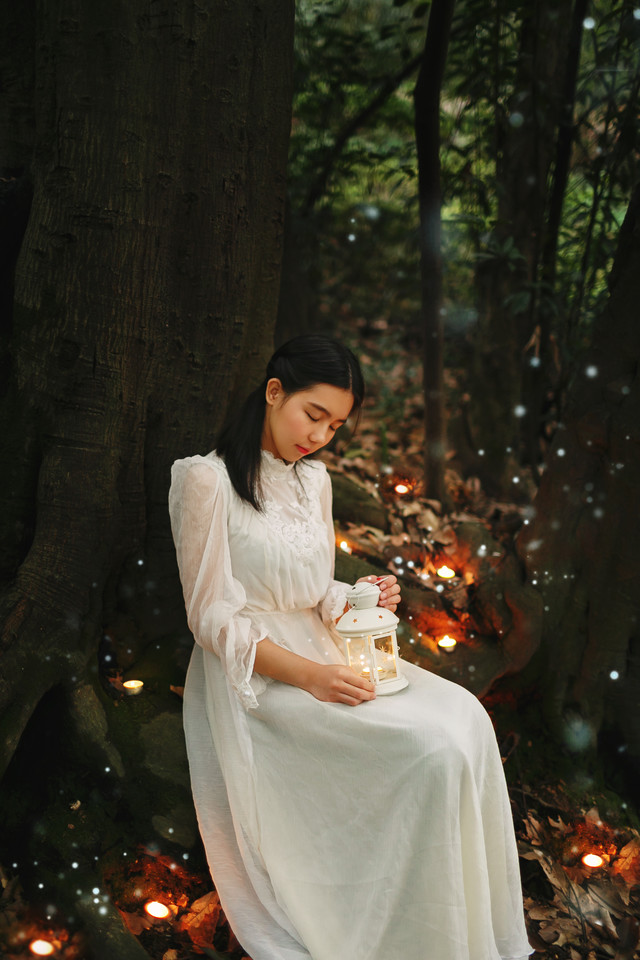 树下美女夜晚灯光点点  第8张