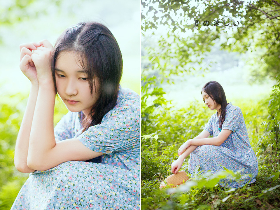 森林里面出现的碎花裙美少女  第2张
