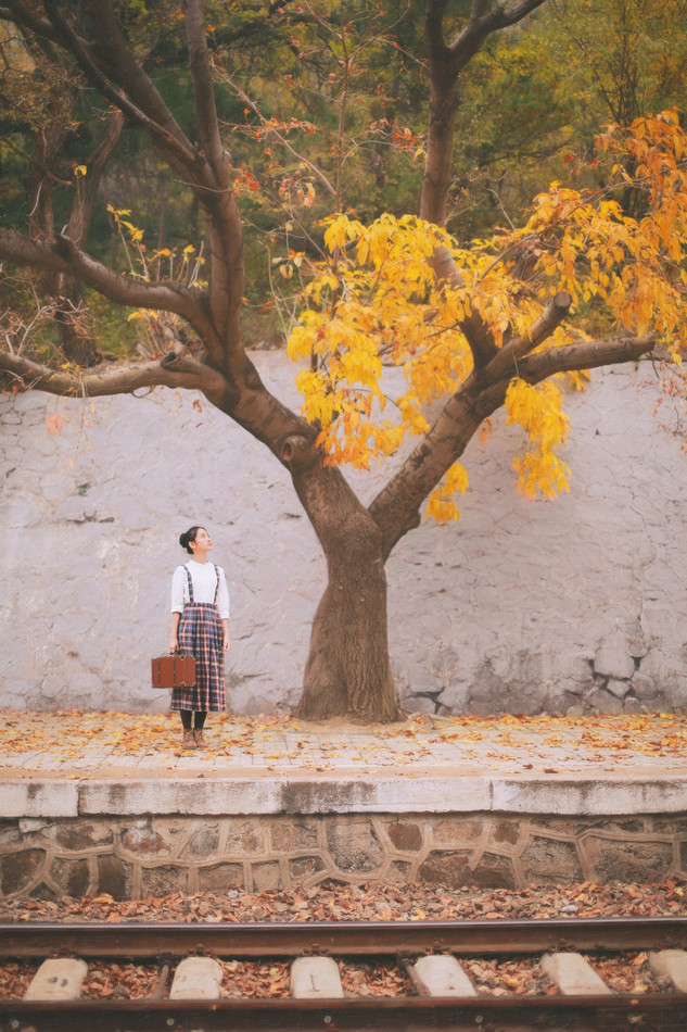 秋日的清纯女子铁轨图  第23张