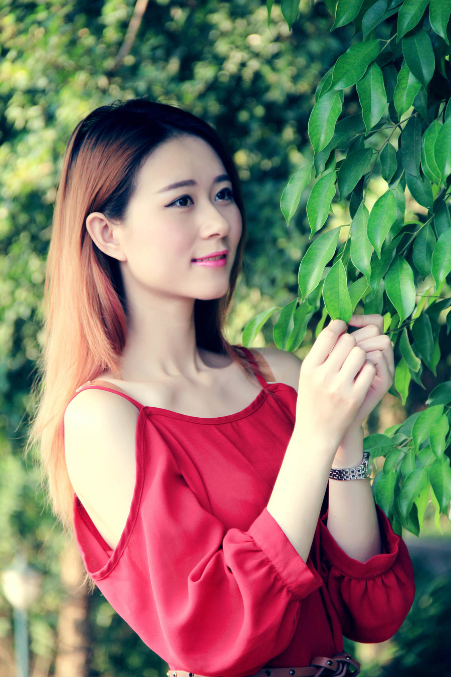 红裙女子花丛靓丽图  第4张