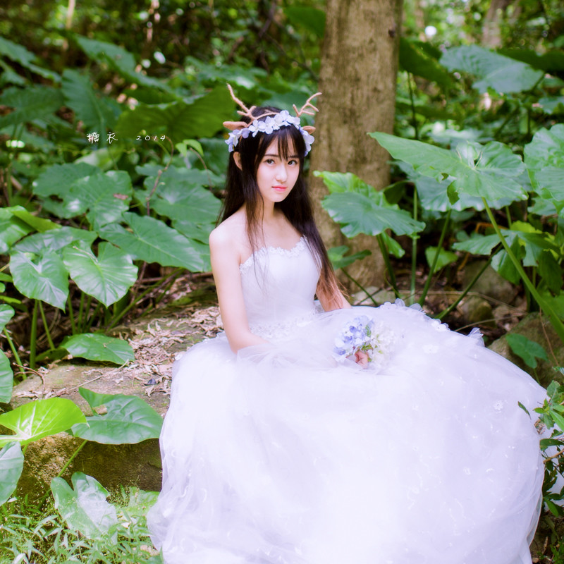 麋鹿姑娘森林唯美图  第11张