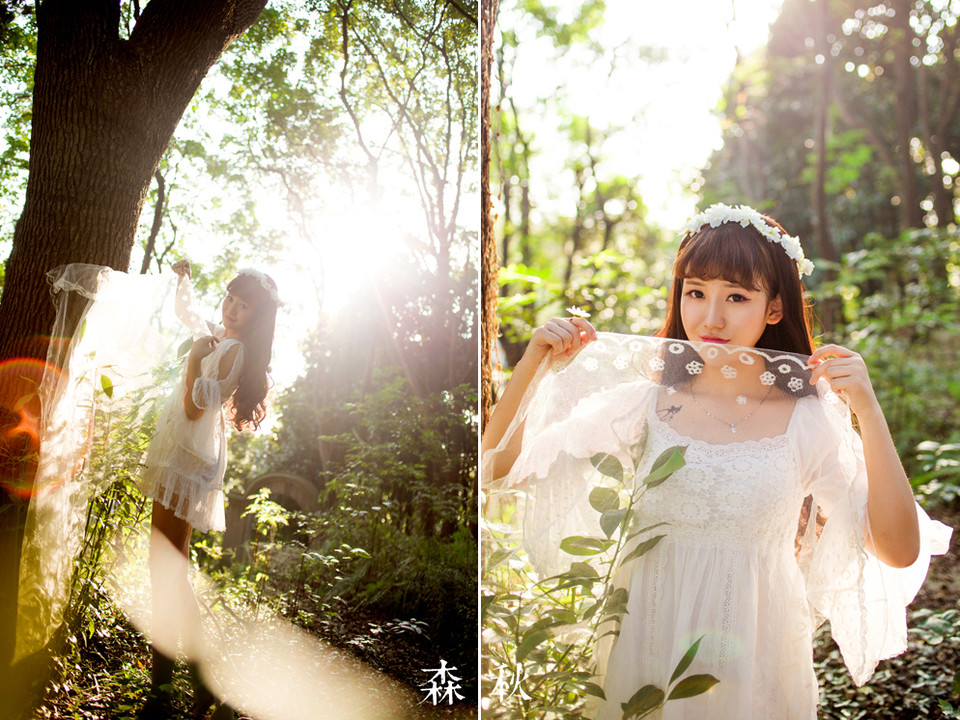 蕾丝短裙美女在深秋的森林写真图  第8张