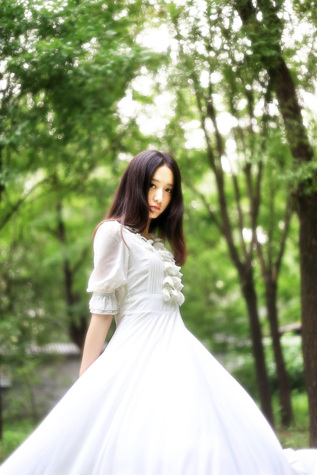 长裙飘飘女子在森林  第3张