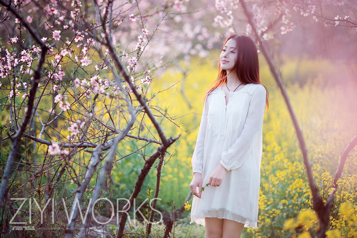 花圃中的白裙女子唯美图  第6张