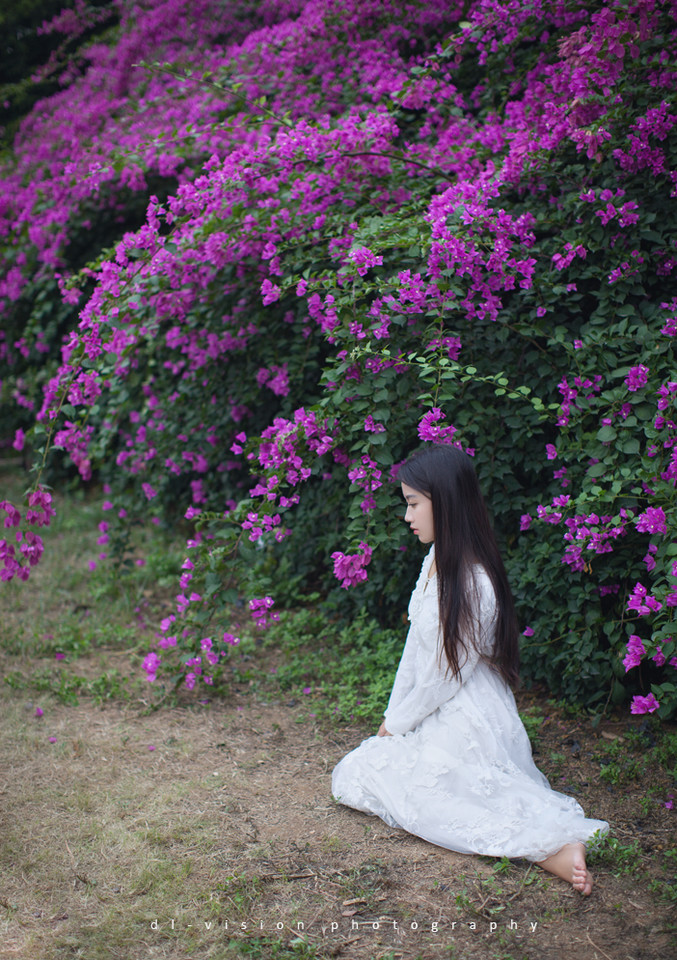 花丛中的白裙迷人少女  第13张